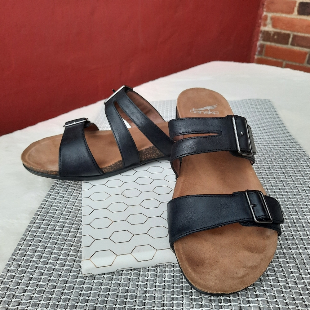 Dansko Rosie Double Strap Comfort Slip On Cork Slide Sandals Cushioned 38 Black